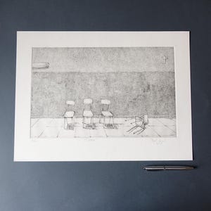 L'Attesa: Equilibrio tra Spiritualità e Materia, acquaforte, , incisione calcografica su carta cotone 100%, opera di Pasquale Scognamiglio