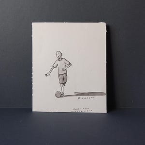 Scugnizzo napoletano che gioca a calcio, acquerello su carta cotone 100% su rame di Germano Massenzio, tratta dal fumetto 15 Agosto.