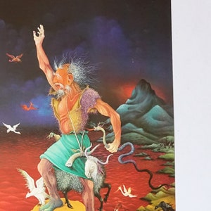 stampa vintage "Mosè " 1975 pittore naive Ivan Večenaj, croato della scuola di Hlebine - carta satinata qualità editoriale 75