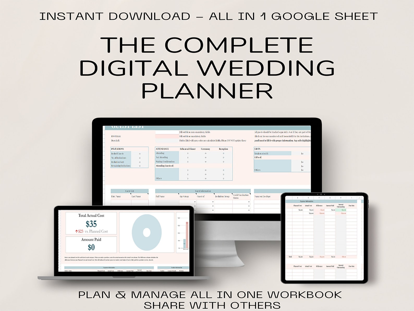 The Complete Digital Wedding Planner Google Sheets Wedding Etsy