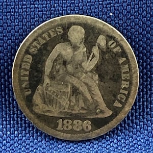 1886-Liberty Seated Dime Fine Condition verscheidenheid Type 4 gemodificeerde gewicht legenda op voorzijde echte authentieke USA Coin ET215
