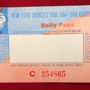 Erwachsener täglicher Torpass New York Weltausstellung 1964-1965 Unbenutztes Ticket NY Original echt autentisch tolle Geschenkidee ML8
