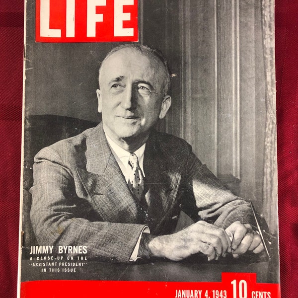 January 4 1943 Life Magazine Jimmy Brynes on Cover Vintage WW2 Original Great 80th Birthday Gift Idea