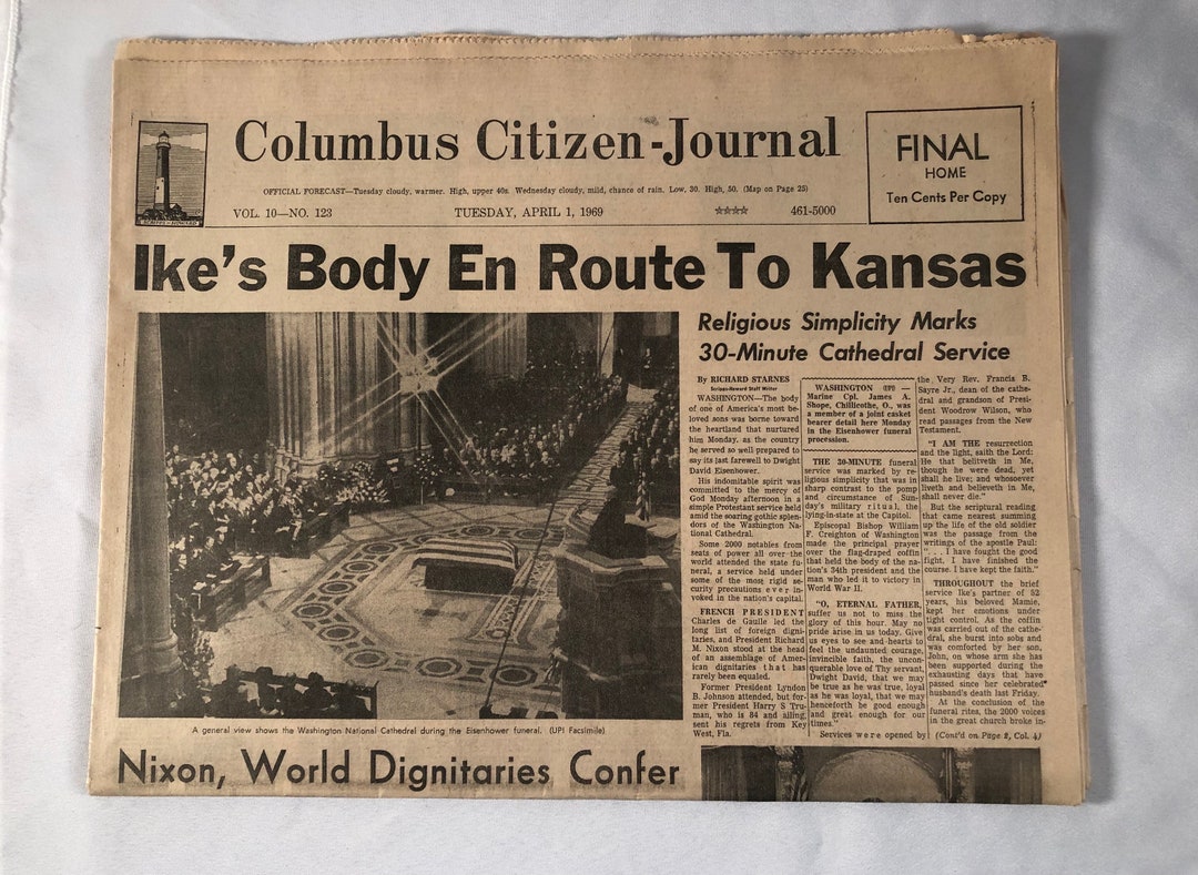 April 1 1969 Columbus Citizen Journal Newspaper Dwight Eisenhower En