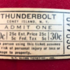 Vintage Coney Island Thunderbolt Roller Coaster 30 Cent Unused Ticket ML6