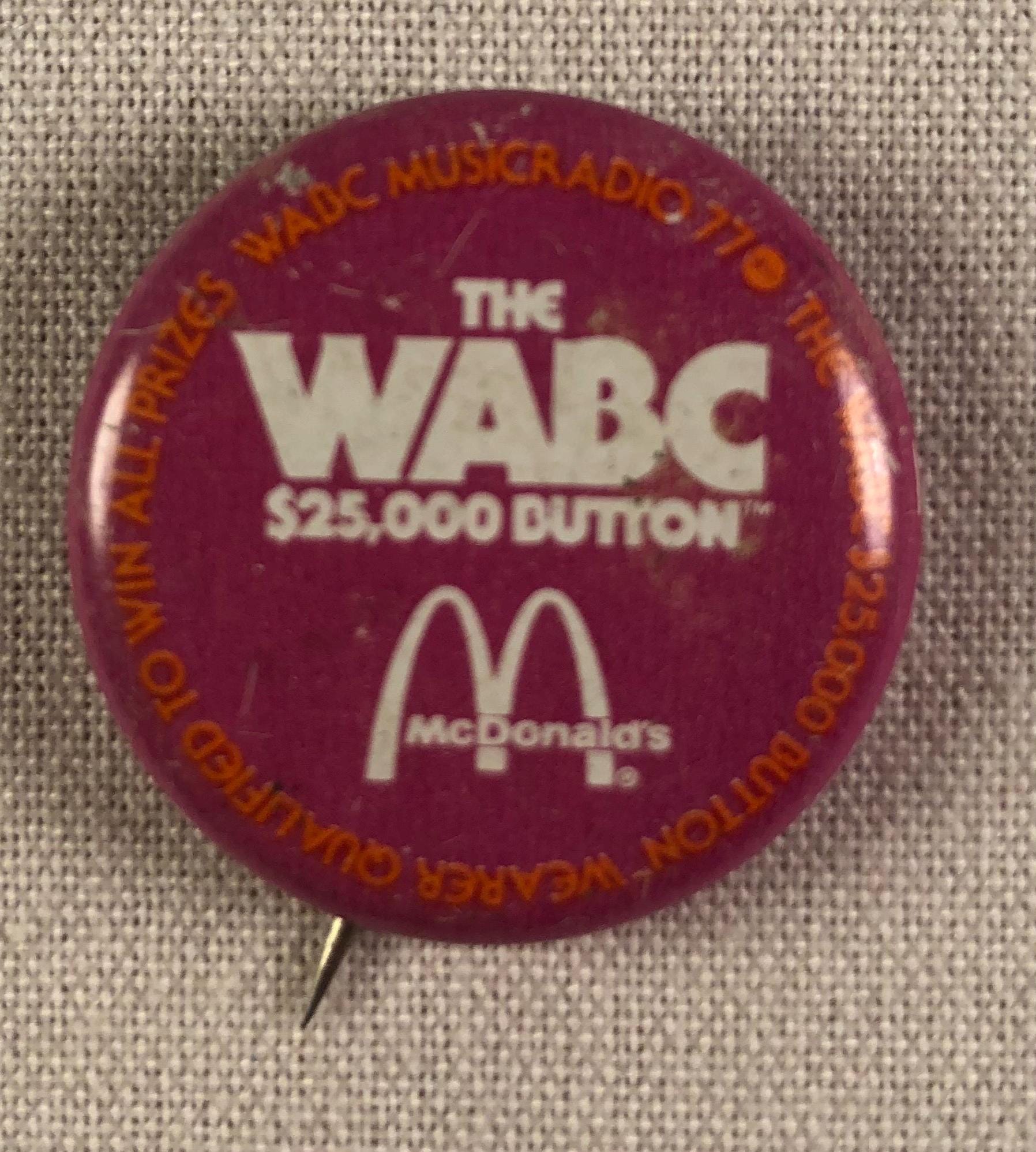 WABC 25,000.00 ボタン マクドナルド 1 1/4 インチ ピンバック