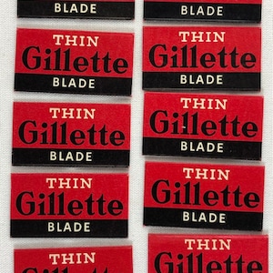 Gillette Thin Blade Razorblades Lot of 10 Vintage Packaging From The 1970s Repacement Blades Double Sided Razor New Old Stock