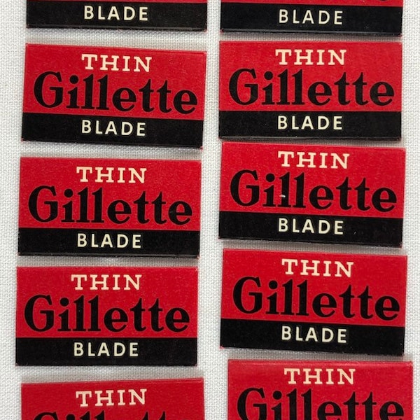 Gillette Thin Blade Razorblades Lot of 10 Vintage Packaging From The 1970s Repacement Blades Double Sided Razor New Old Stock