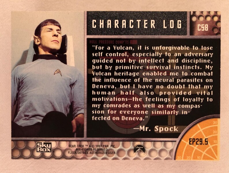 Spock Data Card Star Trek the Original Series 1 Complete Set of 58 Character Log Cards ...