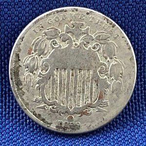 1869 Shield Nickel Very Fine Condition Type 2 Variety Without Rays U.S. Genuine Authentic USA Coin ET233