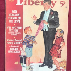 February 25 1939 Liberty Magazine Magician Magic Cover Monte Crews Artwork Vintage Excellent Condition Great Birthday Anniversary Gift Idea