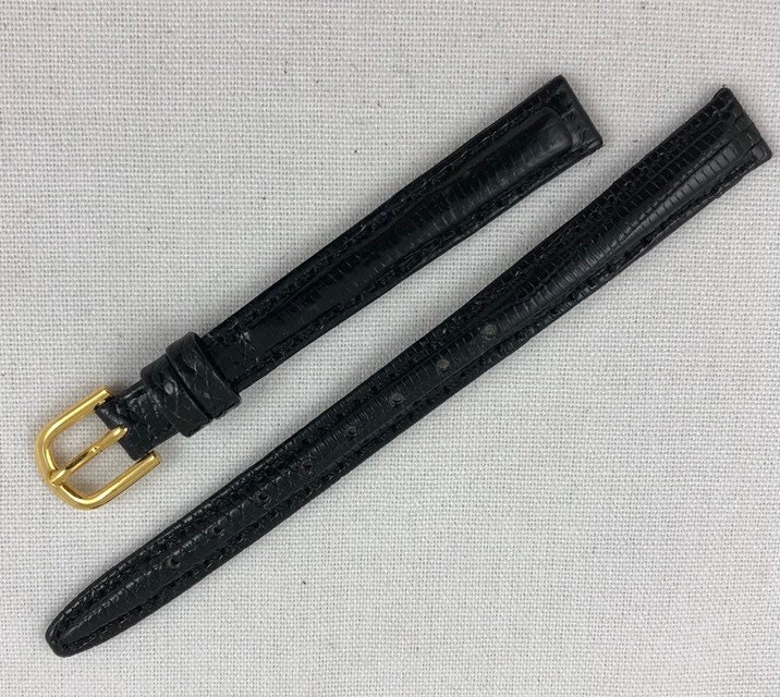 10mm Black Genuine Lizard Skin Leather Padded Watch Band Stitched Speidel Elegante from Zales Vintage NOS E28
