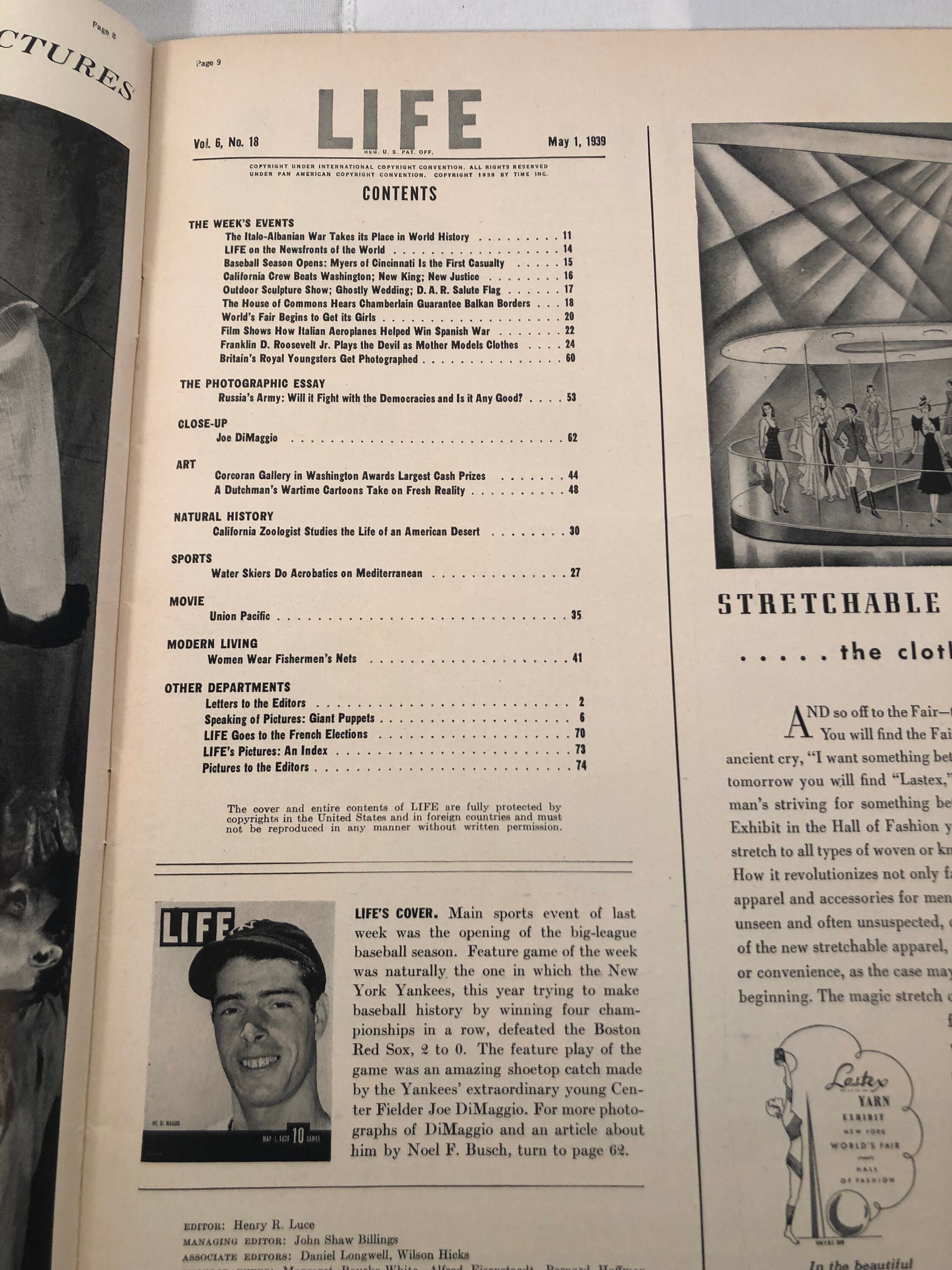 May 1 1939 Life Magazine NY Yankees Joe Di Maggio on Cover Vintage