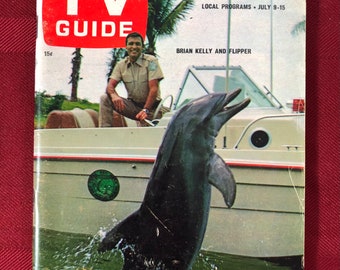 Week of July 9 to 15 1966 TV Guide Brian Kelly and Flipper on Cover Vol 14 Number 28 Issue 693 Carolina Tennessee Edition Vintage