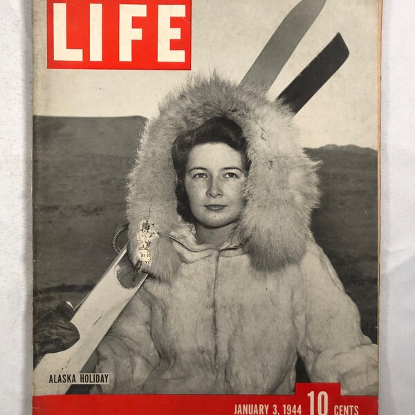 January 3 1944 Life Magazine Alaska Holiday Skier Barbara Belle on Cover Vintage WW2 Original Great Birthday Gift Idea