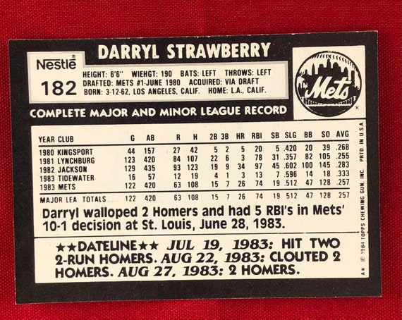 Proof 1984 Darryl Strawberry Nestle Rookie Baseball Card # 182