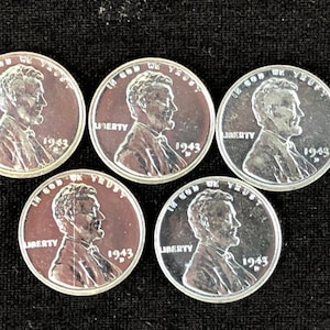 1943D Steel Lot of 5 Coins Penny Cent Denver Mint Genuine Authentic US Coin 1943 D