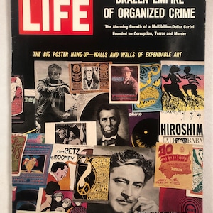 May include: A vintage LIFE magazine cover from September 1, 1967, featuring a collage of psychedelic posters and images. The cover story is "Brazen Empire of Organized Crime: The Alarming Growth of a Multibillion-Dollar Cartel Founded on Corruption, Terror and Murder".