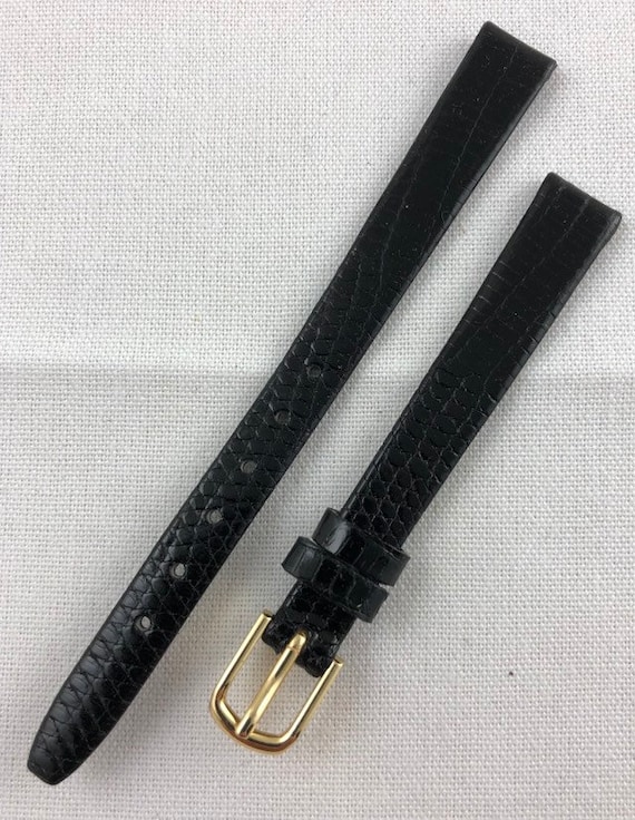 Bracelet Cuir Véritable Lézard Noir - 10mm De Large, Pour Montre - Neuf Sans étiquette
