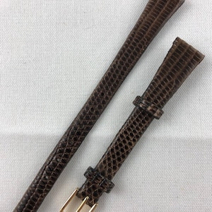 13mm Long Genuine Lizard Ladies Non-Stitched Dark Brown Watch Band Kreisler Vintage NOS E71