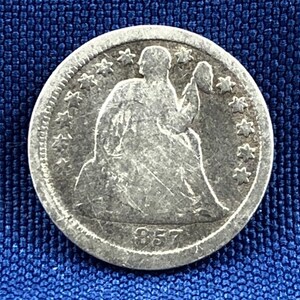 1857-Liberty Seated Dime Very Good Condition verscheidenheid Type 2 standaard gewicht sterren op voorzijde echte authentieke USA Coin ET201