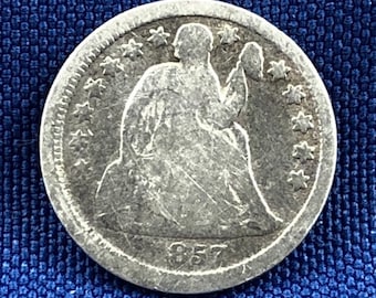 1857 Liberty Seated Dime Very Good Condition Variety Type 2 Standard Weight Stars on Obverse Genuine Authentic USA Coin ET201