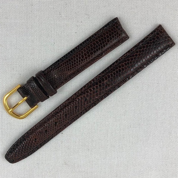 13mm Dark Brown Genuine Lizard Skin Leather Padded Watch Band Stitched Speidel Elegante from Zales Vintage NOS E27