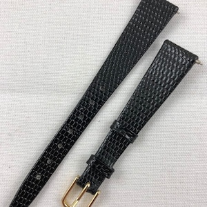 14mm Lizard Grain Calfskin Black Ladies Non-Stitched Watch Band Kreisler Vintage Watch Strap NOS E150