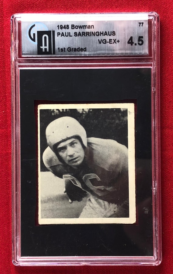 Paul Sarringhaus 1948 Bowman Football Card # 77 GAI Graded 4.5 VG-EX+ EC199 Paul Sarringhaus 1948 Bowman Football Card # 77 GAI Graded 4.5 VG-EX+ EC199