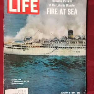 January 3 1964 Life Magazine Lakonia Disaster Fire at Sea Cover Vintage Original Great Birthday Anniversary Gift Idea