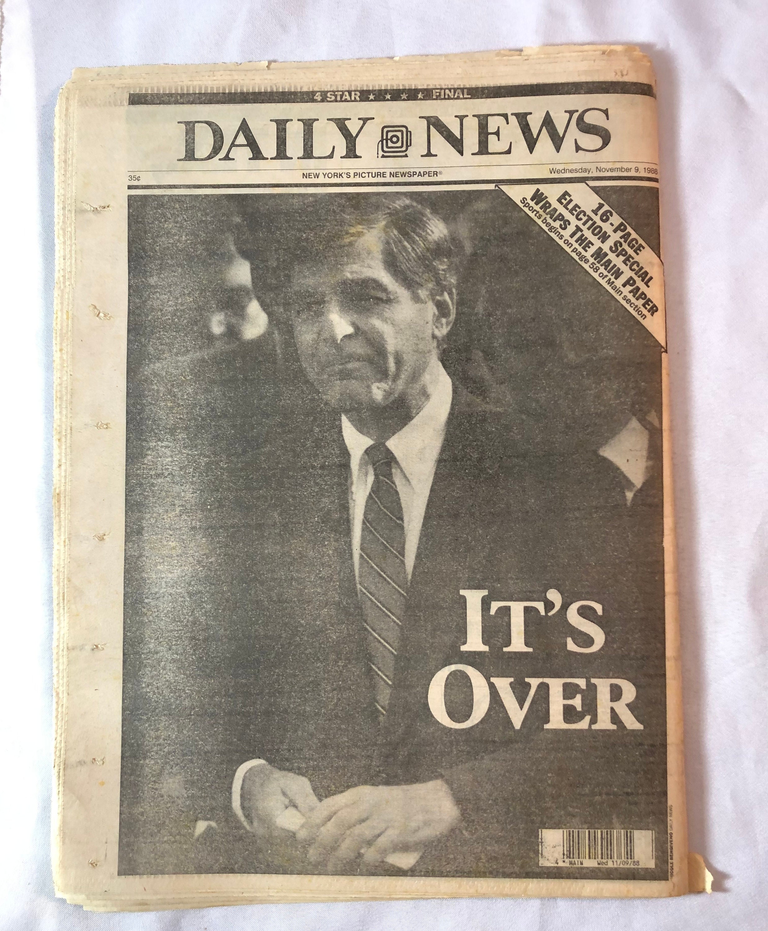 November 9 1988 New York Daily News Newspaper Bush Headlines