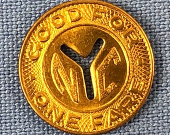 High Grade 1953 1970 NYC Small Subway Token Cut Out Center Y MTA NYCTA New York City Transit Authority Original Genuine Tokens ET341