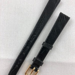 11mm Genuine Lizard Ladies Non-Stitched Black Watch Band Kreisler Vintage NOS E61