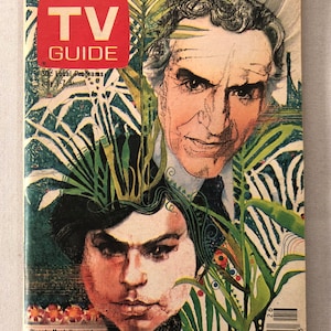 May include: A vintage TV Guide magazine cover featuring a colorful illustration of Ricardo Montalban and Herve Villechaize from the TV show "Fantasy Island". The cover text reads "The Games TV Plays With Sports" and "TV Guide".
