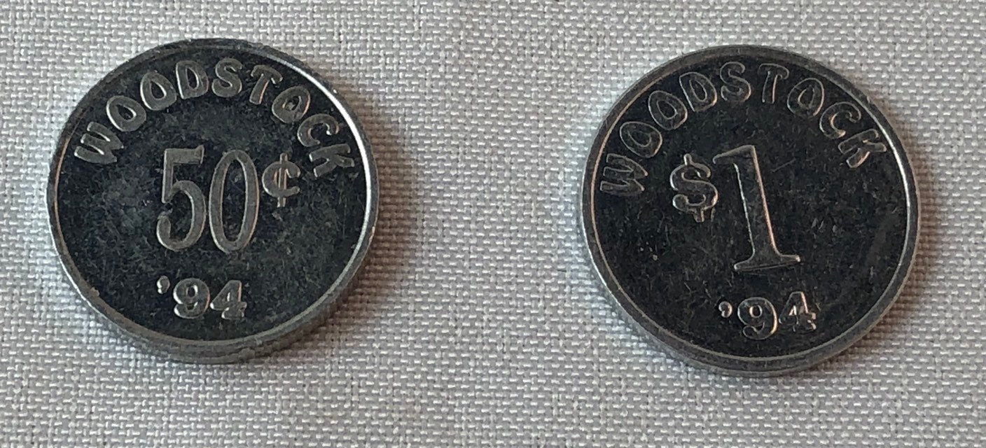 Woodstock '94 Script Money Set of 4 Coins 20.00,10.00,1.00 Woodstock '94 Script Money Set of 4 Coins 20.00,10.00,1.00
