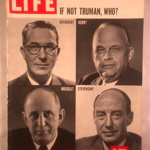 March 24 1952 Life Magazine Kefauver,Kerr,Russell,Stevenson on Cover Vintage 1952 President Election Original Great Birthday Gift Idea