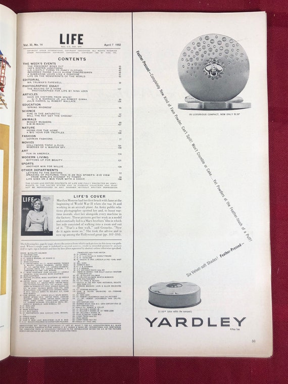 1952年4月7日 ライフ誌 マリリン・モンローが表紙 雑誌初登場