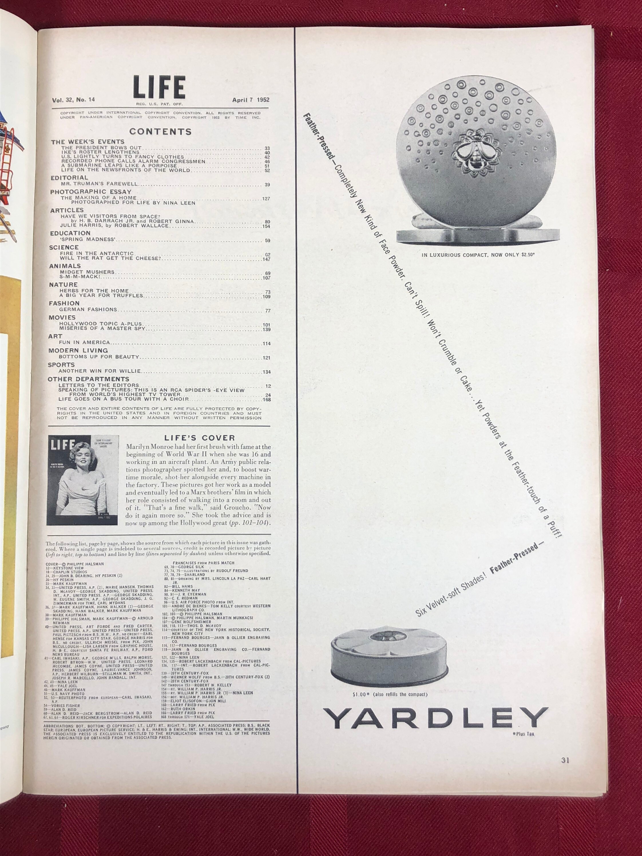 1952年4月7日 ライフ誌 マリリン・モンローが表紙 雑誌初登場