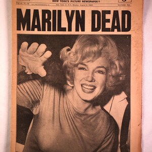 August 6 1962 New York Daily News Marilyn Monroe Dead from Suicide Death Newspaper NY Full Paper Late Final Edition Vintage Original