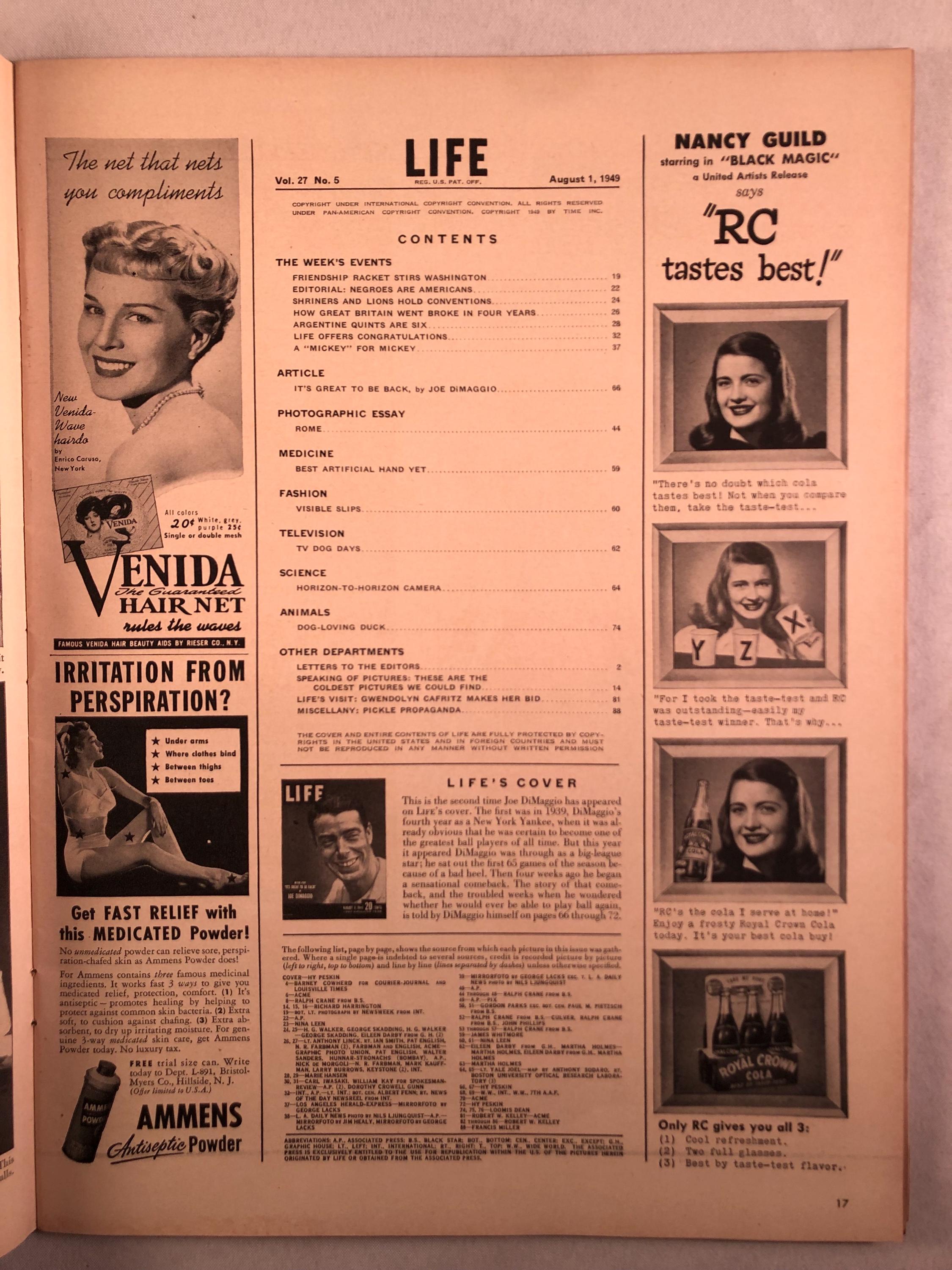 August 1 1949 Life Magazine NY Yankees Joe Di Maggio on Cover