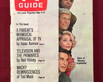 May 4  10 1968 TV Guide Cast Stars of Mission Impossible on Cover Vol 16 Number 18 Issue 788 Western New England Edition Vintage