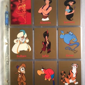 Skybox 1993 Disney's Aladdin Movie - Juego de 90 cartas más 2 cartas promocionales - Tarjetas coleccionables originales de Walt Disney vintage en 9 páginas