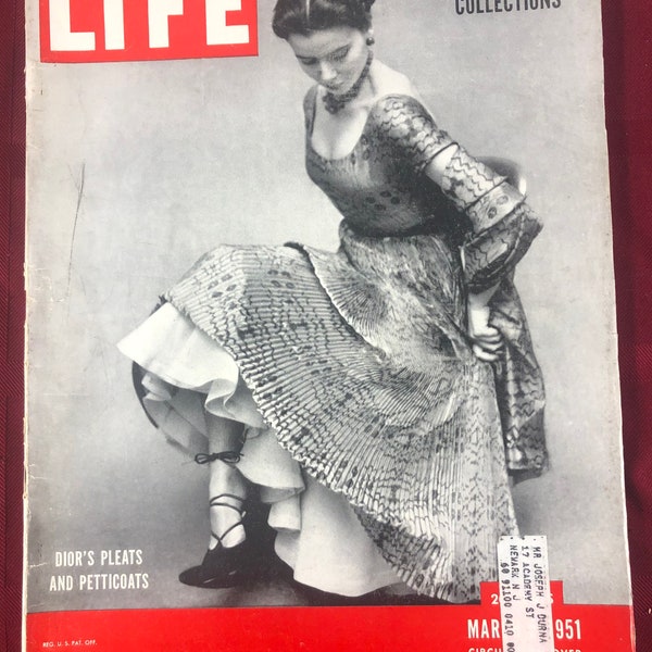 March 5 1951 Life Magazine Christian Dior Pleats and Petticoats Sylvie Hirsch on Cover Vintage 50s Fashion Original Great Birthday Gift Idea