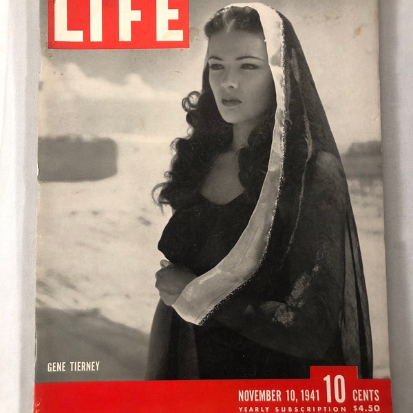 November 10 1941 Life Magazine Gene Tierney on Cover Vintage WW2 Original Great Birthday Gift Idea