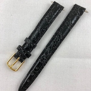 11mm Crocodile Grain Calfskin Black Ladies Stitched and Padded Watch Band Kreisler Vintage Watch Strap NOS E169