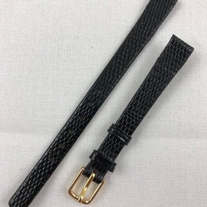 13mm Lizard Grain Calfskin Black Ladies Non-Stitched Watch Band Kreisler Vintage Watch Strap NOS E148