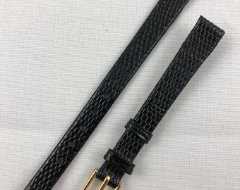 Cinturino per orologio da donna in pelle di vitello grana lucertola, nero, senza cuciture, Kreisler Vintage Watch Strap NOS E148
