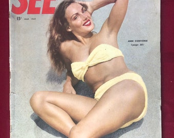 March 1949 See Magazine Ann Converse Pin Up Cover Vintage Bathing Beauty Bikini Great Birthday Anniversary Gift Idea