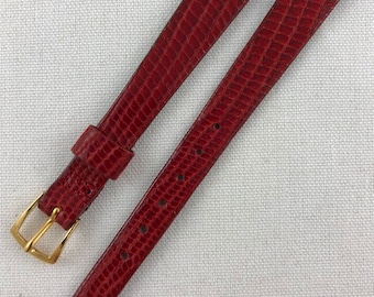 11mm Genuine Lizard Skin Leather Red Watch Band Unstitched Speidel Ladies Vintage NOS Made in USA E35