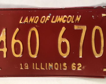 Targa Illinois Land Of Lincoln del 1962, targa originale 460-670, targa d'epoca rilasciata dal DMV dell'Illinois, ottima idea regalo per traslochi e compleanni.